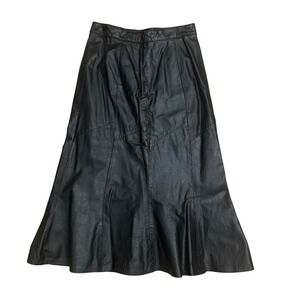 Vintage Black Genuine Leather Midi Skirt Grunge 11 USA Biker baddie